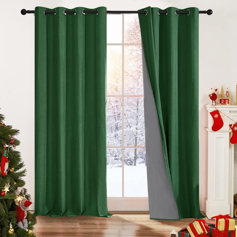 Deconovo Total Blackout Curtains, Thermal Insulated Linen Look Grommet Drapes for Bedroom Living Room and Patio Door, Light Blocking Privacy Window Panels, Dark, 52W x 95L, 2 Panels - Image 1